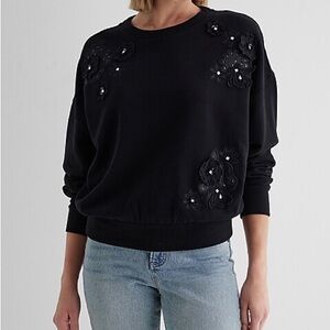NWT EXPRESS Floral Embellished Crew Neck Fleece Sweatshirt small